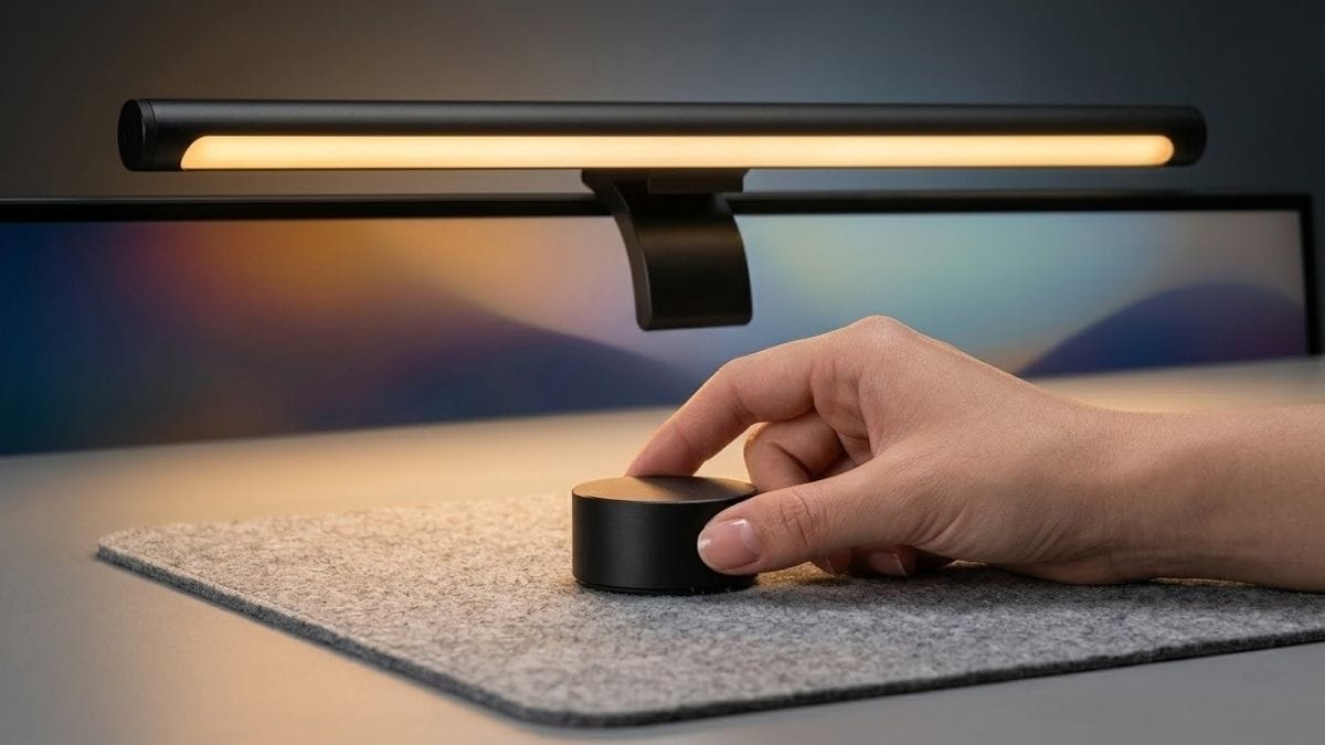 Thao tác xoay núm không dây điều chỉnh dải nhiệt độ màu từ 2700K đến 6500K đèn Xiaomi ScreenBar
