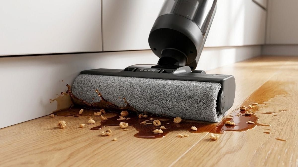 Đầu hút con lăn tràn viền kép máy Dreame H12 Pro làm sạch sát mép tường và chân tủ bếp
