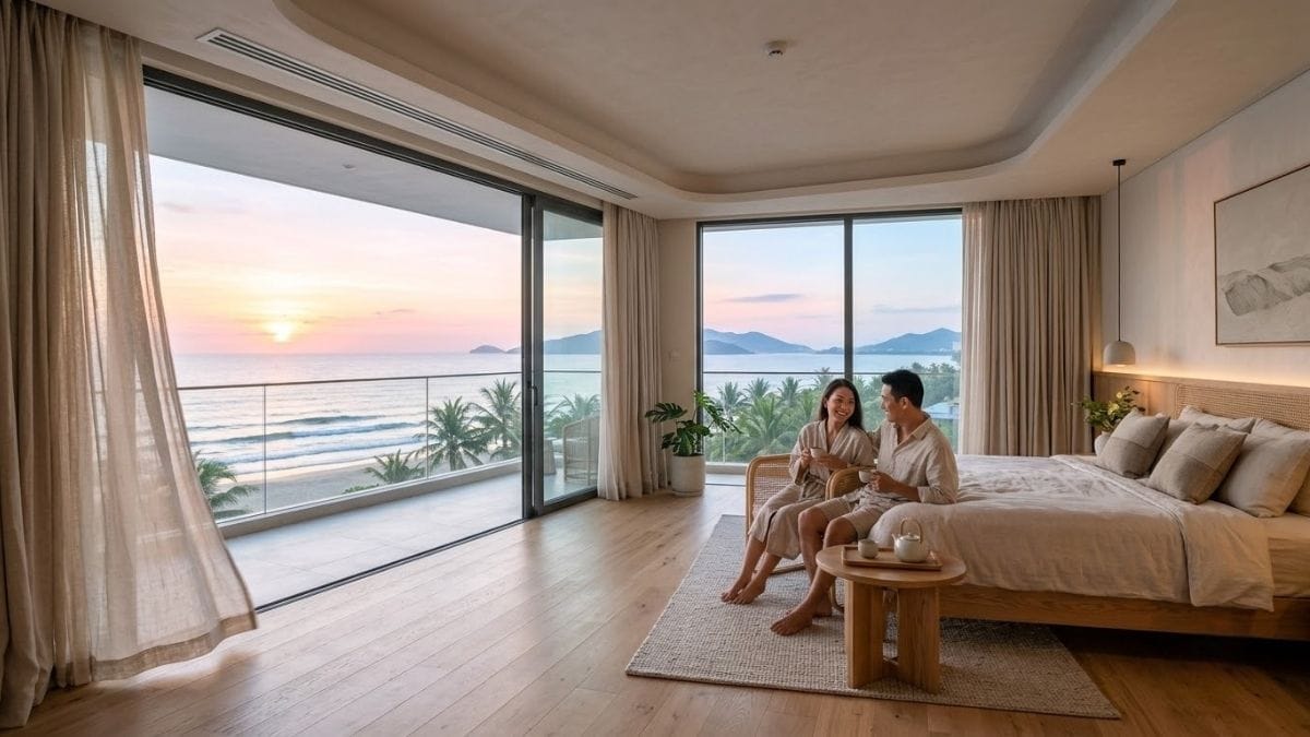 Phòng ngủ biệt thự nghỉ dưỡng ven biển luôn khô thoáng không nồm ẩm nhờ hệ thống cấp khí tươi thu hồi nhiệt HRV