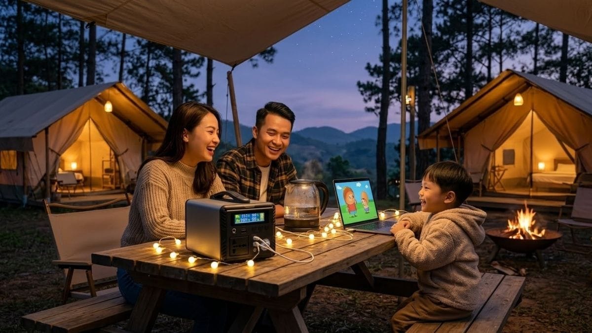 Gia đình Việt tận hưởng chuyến cắm trại dã ngoại camping tiện nghi với trạm điện di động KEONIA 400W